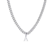 HIJONES Initial Necklace Stainless Steel Letters Flat Chain Necklace for Women English First Alphabet Name Monogram Stackable Necklaces Jewelry Silver A