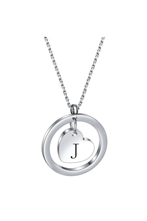Initial Necklace for Women Stainless Steel A to Z Letter Pendant Charm with Chain Silver J