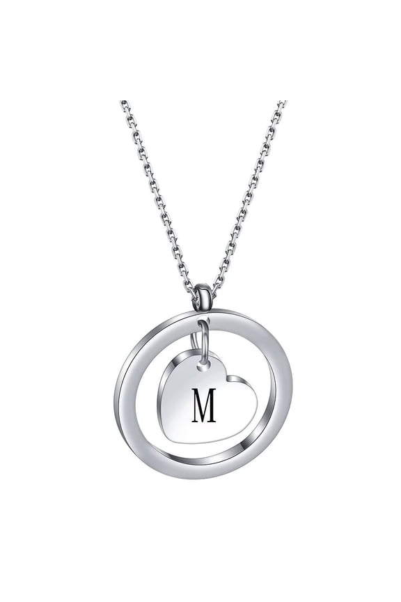Initial Necklace for Women Stainless Steel A to Z Letter Pendant Charm with Chain Silver M