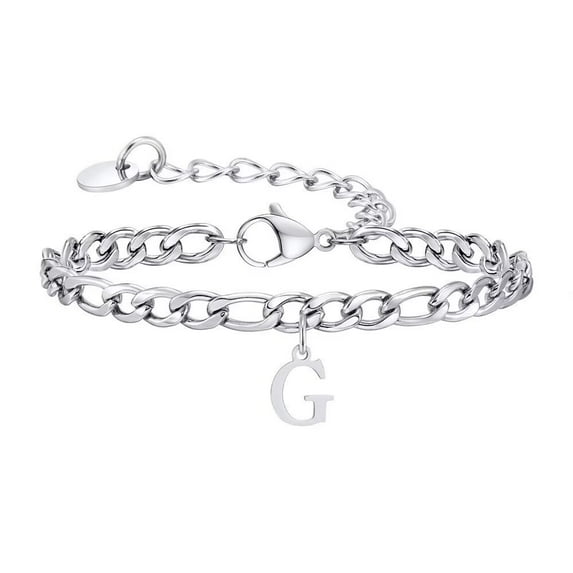HIJONES Letter Alphabet Bracelet for Women Men Initial Letter Flat Chain Dainty Charm Initial First Name Jewelry Silver G