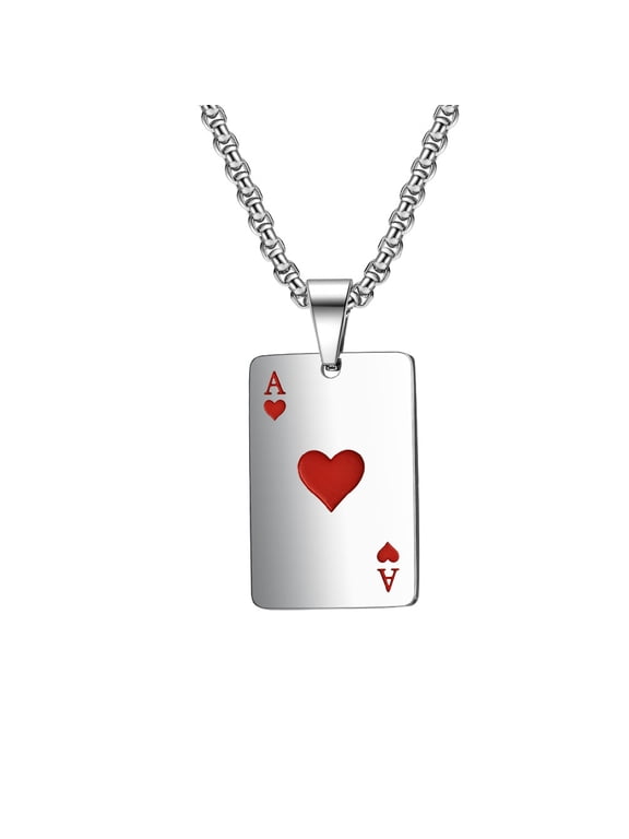Luck Necklace for Men Minimalist Poker the Ace Player Street Chain Red Heart with chain
