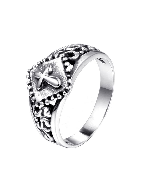 Men Stainless Steel Gothic Cross Christian Ring Size 9