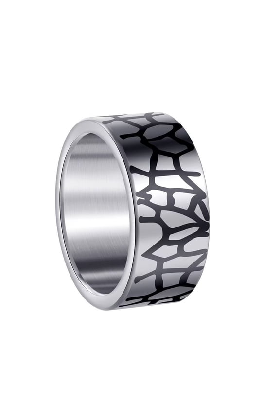 Men Women's 10mm Cracked Spider Web Ring Band Stainless Steel Personalized Daily Jewelry Silver Size 7