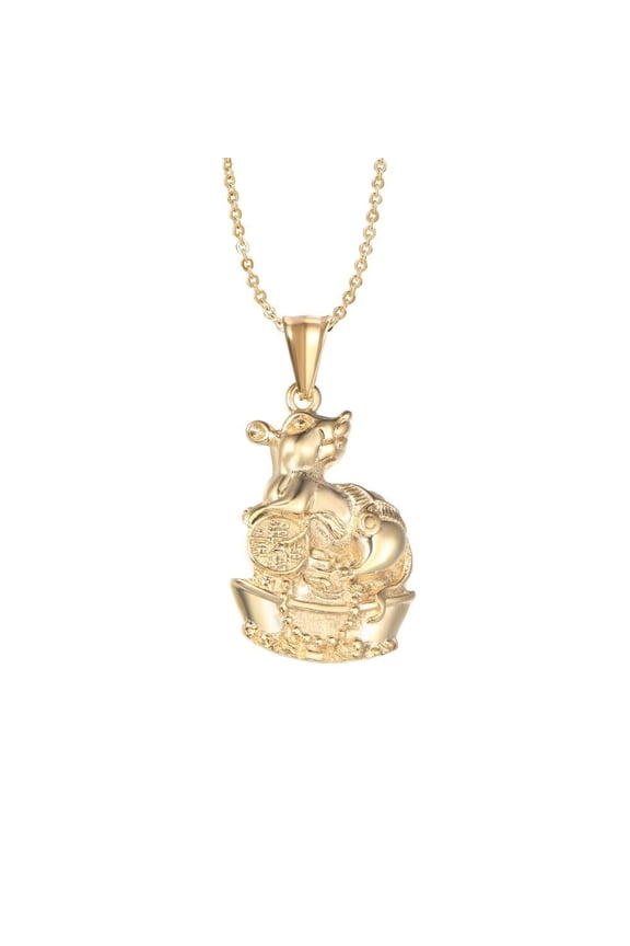 Men Women's 12 Chinese Zodiac Stainless Steel Necklace Animals Patron Saint Pendant Charm with Chain Gold Rat