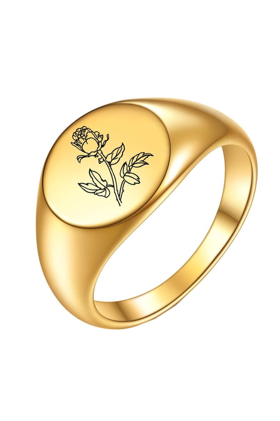 Men Women's 12mm Round Rose Flower Stainless Steel Polished Ring Minimalist Personalized Vintage Band Jewelry Gold Size 5