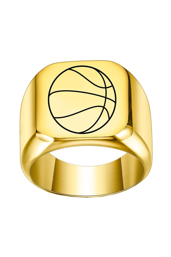 Men Women's 18mm Basketball Stainless Steel Ring Minimalist Personalized Vintage Band Jewelry Gold Size 9