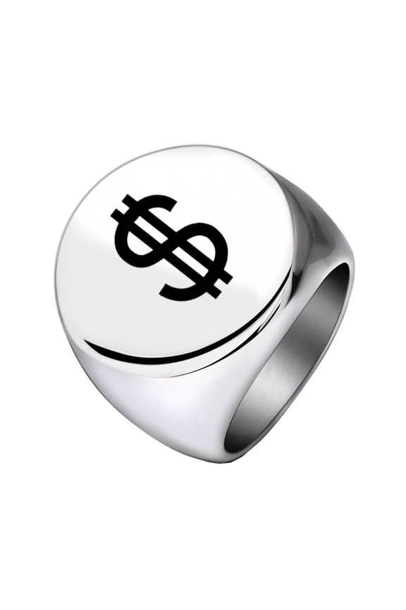 Men Women's 22mm Round Stainless Steel Dollar Ring Minimalist Personalized Vintage Band Jewelry Silver Size 10
