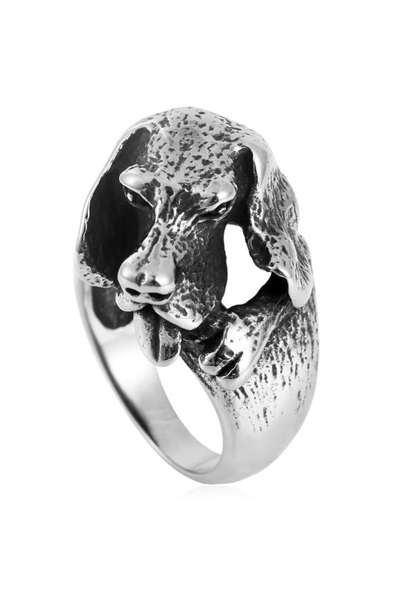 Men Women's Animal Dog Ring Stainless Steel Band Vintage Personalized Hip Hop Ring Band Jewelry Size 10