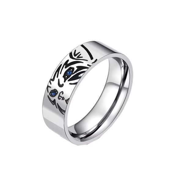 HIJONES Men Women's Animal Eyes Cubic Zirconia Stainless Steel Ring Band Statement Finger Jewelry Cat Size 7