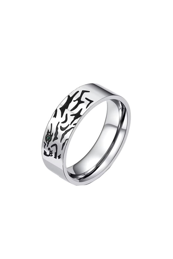 Men Women's Animal Eyes Cubic Zirconia Stainless Steel Ring Band Statement Finger Jewelry Wolf Size 6