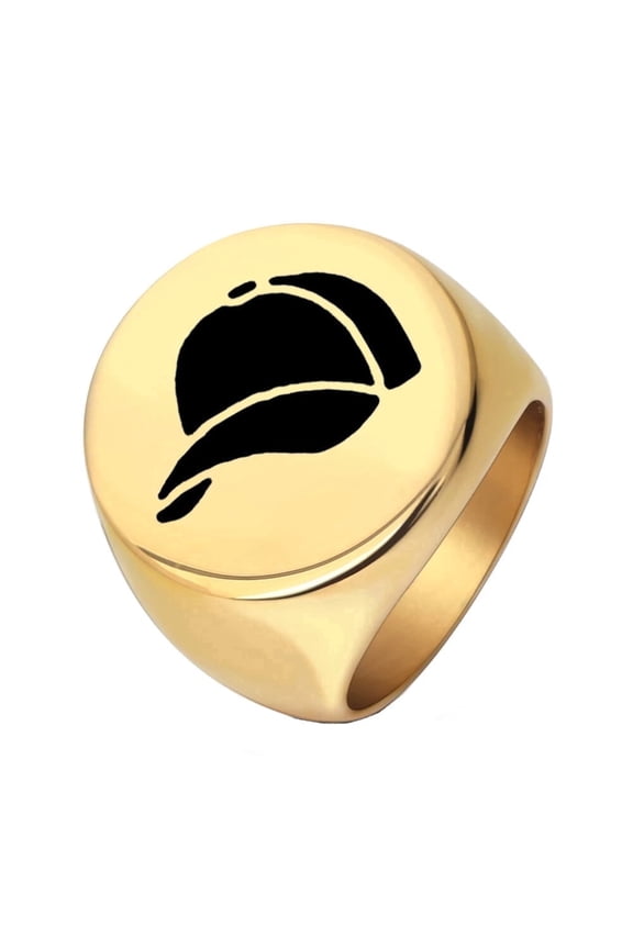 Stylish Men's Stainless Steel Ring with Baseball Cap Design Ring Durable Comfort Fit Gold Size 14
