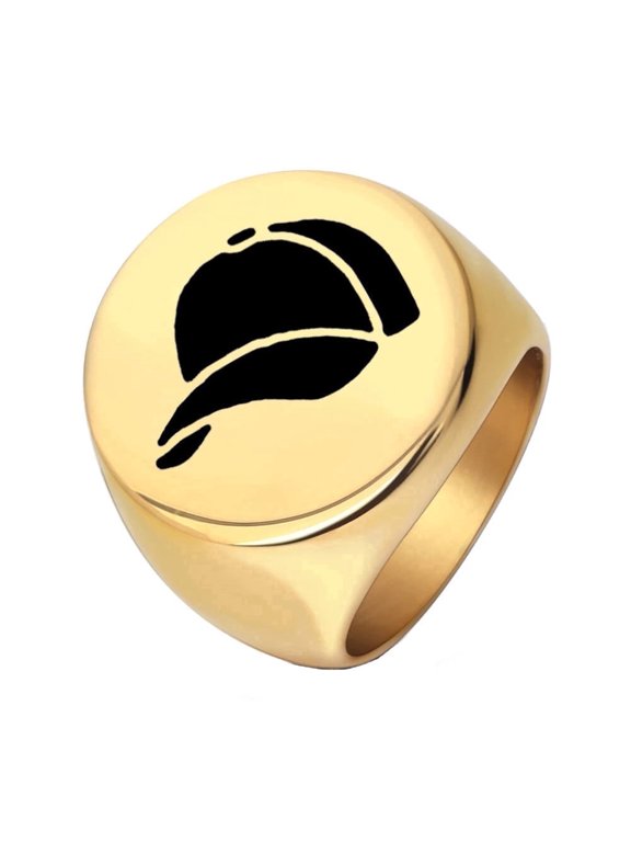Stylish Men's Stainless Steel Ring with Baseball Cap Design Ring Durable Comfort Fit Gold Size 14