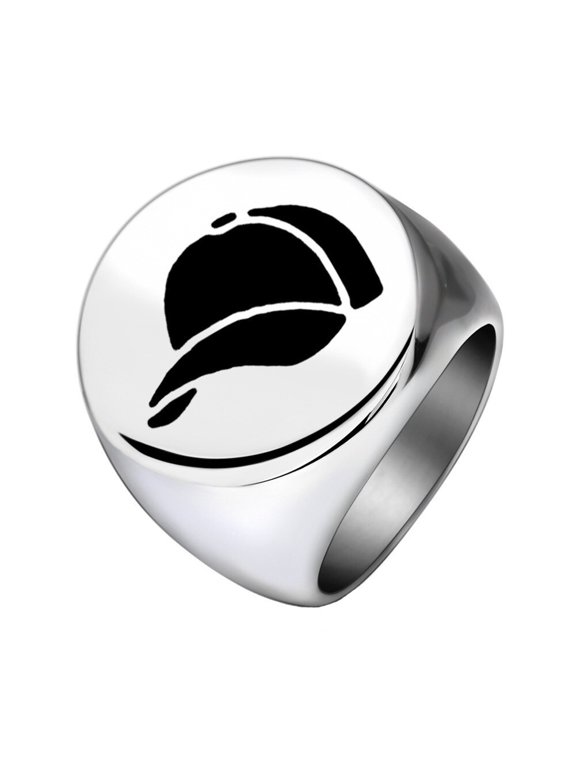 Men Women's Baseball Cap Stainless Steel Polished Ring Minimalist Personalized Vintage Band Jewelry Silver Size 8