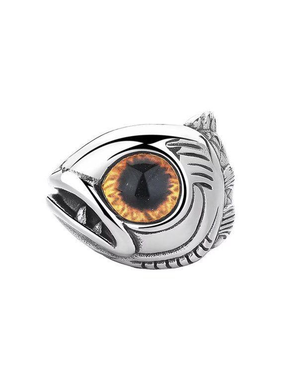 Men Women's Big Head Fish Ring Eyes Stainless Steel Band Vintage Koi Hip Hop Ring Band Jewelry Yellow Eyes Size 12