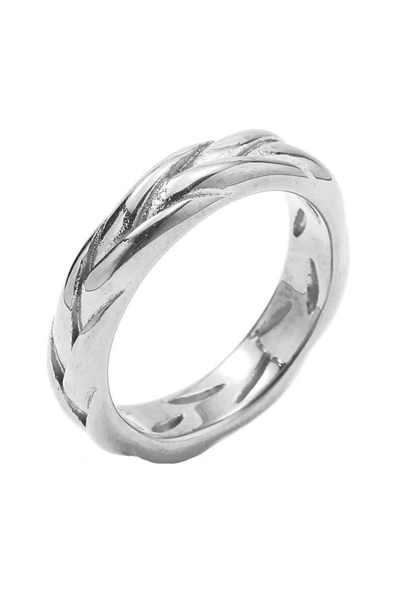 Men Women's Braided Cross Stainless Steel Statement Ring Band Finger Jewelry Silver Size 7