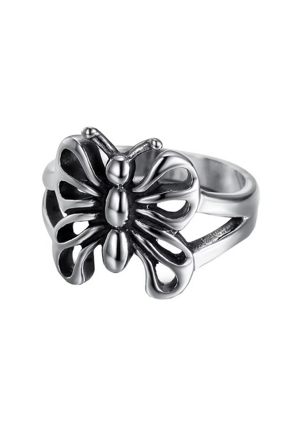 Men Women's Butterfly Animal Punk Gothic Ring Vintage Personalized Stainless Steel Hip Hop Ring Band Finger Jewelry Size 5