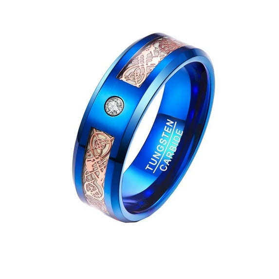 HIJONES Men Women's Carbon Fiber Dragon Ring with Diamond Stainless Steel Retro Vintage Band Jewelry White Rose Gold Dragon Size 13
