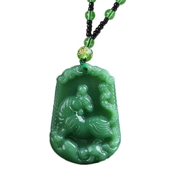 HIJONES Men Women's Chinese Zodiac Necklace 12 Animals Patron Saint Green Color Pendant Charm with Chain Tiger