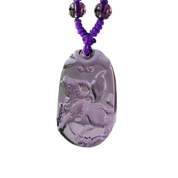 HIJONES Men Women's Chinese Zodiac Necklace 12 Animals Patron Saint Light Purple Color Pendant Charm with Chain Ox