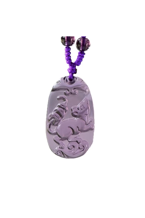 Men Women's Chinese Zodiac Necklace 12 Animals Patron Saint Light Purple Color Pendant Charm with Chain Rat