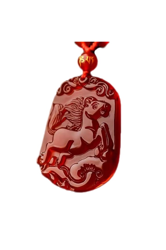 Men Women's Chinese Zodiac Necklace 12 Animals Patron Saint Red Color Pendant Charm with Chain Horse