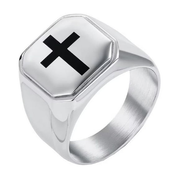 HIJONES Men Women's Cross Ring Band Stainless Steel Personalized Daily Jewelry Silver Size 11