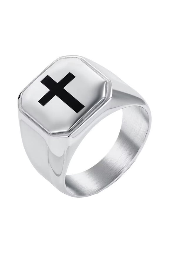 Men Women's Cross Ring Band Stainless Steel Personalized Daily Jewelry Silver Size 11