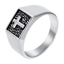HIJONES Men Women's Cross Stone Ring Band Stainless Steel Personalized Daily Jewelry Silver Size 7