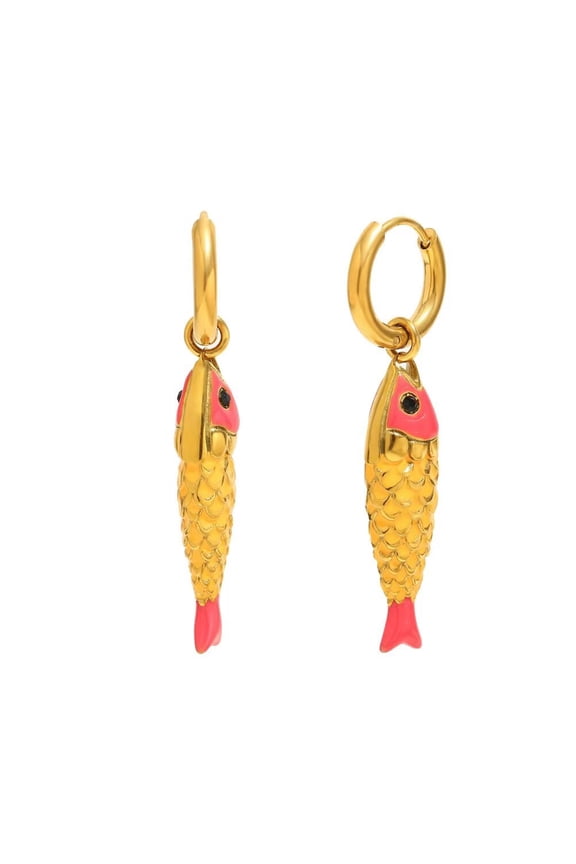 Men Women's Dripping Koi Fish Hoop Earrings Personalized Stainless Steel Ear Ornament Jewelry Yello Red