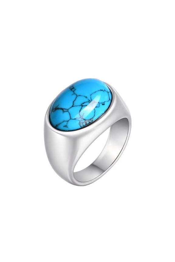 Men Women's Ring Band Stainless Steel Gemstone Jewelry Blue Size 9