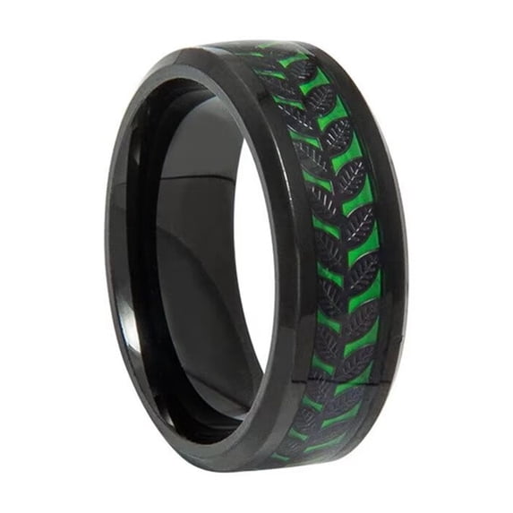 HIJONES Men Women's Luminous Nature Leaf Ring Retro Vintage Stainless Steel Band Ring Black Size 10