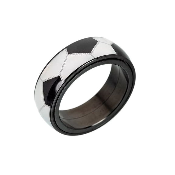 HIJONES Men Women's Roatatble Ball Rings Stainless Steel Statement Ball Ring Band Hip Hop Ball Lover Finger Jewelry Soccer Size 10
