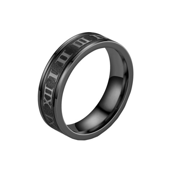 HIJONES Men Women's Roman Numeral Stainless Steel Ring Vintage Personalized Number Hip Hop Ring Band Finger Jewelry Black Size 6