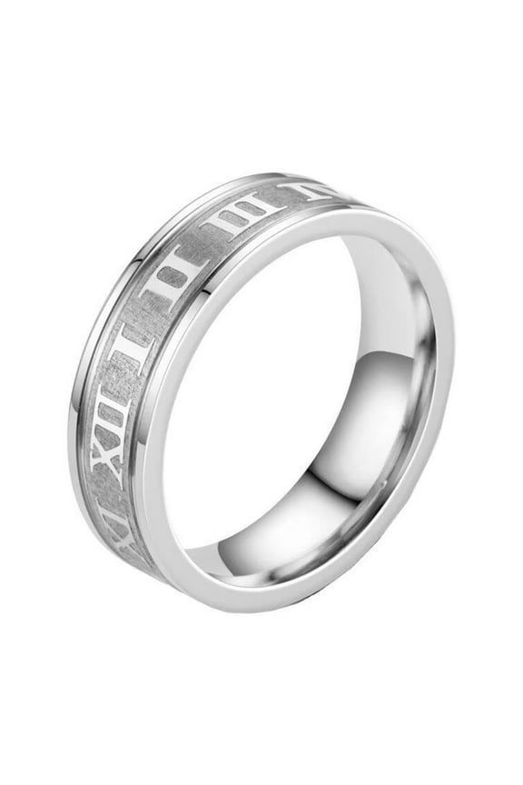 Men Women's Roman Numeral Stainless Steel Ring Vintage Personalized Number Hip Hop Ring Band Finger Jewelry Silver Size 10