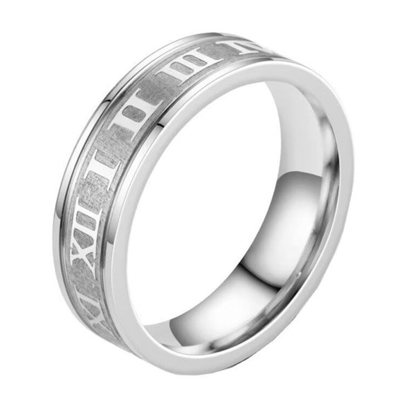 HIJONES Men Women's Roman Numeral Stainless Steel Ring Vintage Personalized Number Hip Hop Ring Band Finger Jewelry Silver Size 6