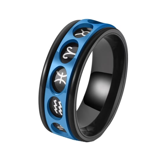 HIJONES Men Women's Rotatable 12 Constellations Zodiac Symbols Ring Stainless Steel Hollowed Unisex Vintage Personalized Band Rings Jewelry Blue Size 11