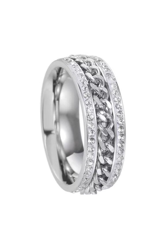 Men Women's Rotatable Ring Stainless Steel Band Silver Chain Size 6