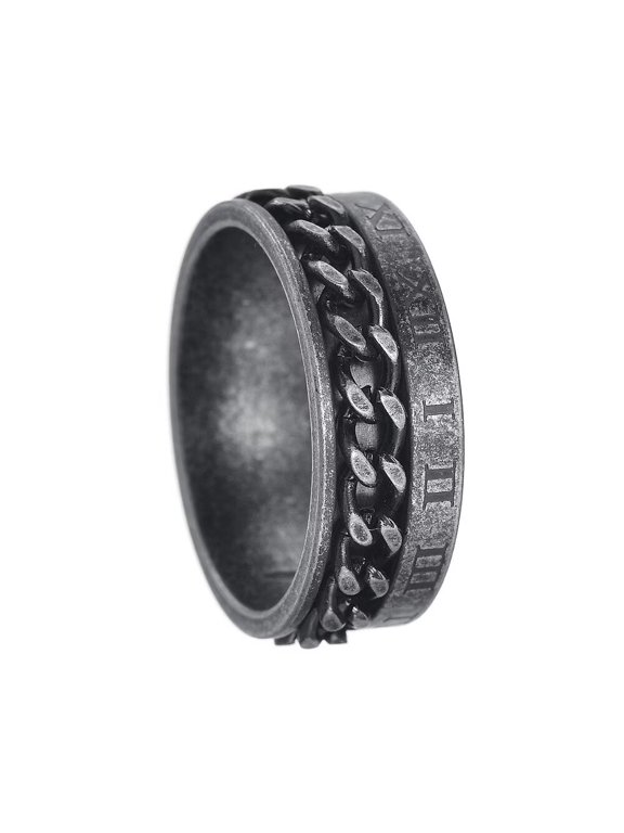Men Women's Rotatable Chain Roman Numerals Ring Band Stainless Steel Vintage Personalized Hip Hop Ring Jewelry Ancient Silver Size 7