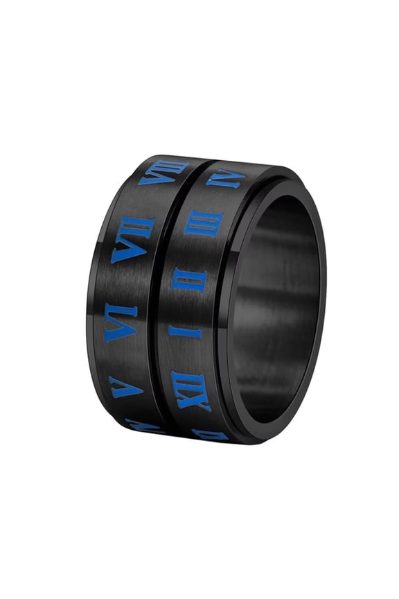 Men Women's Rotatable Roman Numeral Ring Vintage Stainless Steel Personalized Lucky Number Hip Hop Ring Band Finger Jewelry Black Size 7