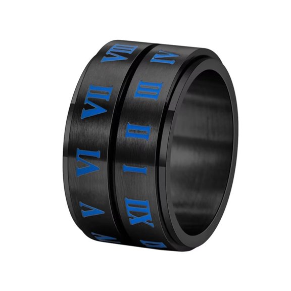 HIJONES Men Women's Rotatable Roman Numeral Ring Vintage Stainless Steel Personalized Lucky Number Hip Hop Ring Band Finger Jewelry Black Size 9
