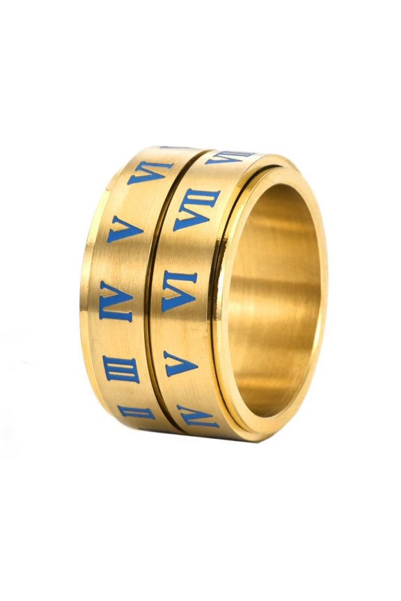 Men Women's Rotatable Roman Numeral Ring Vintage Stainless Steel Personalized Lucky Number Hip Hop Ring Band Finger Jewelry Gold Size 12
