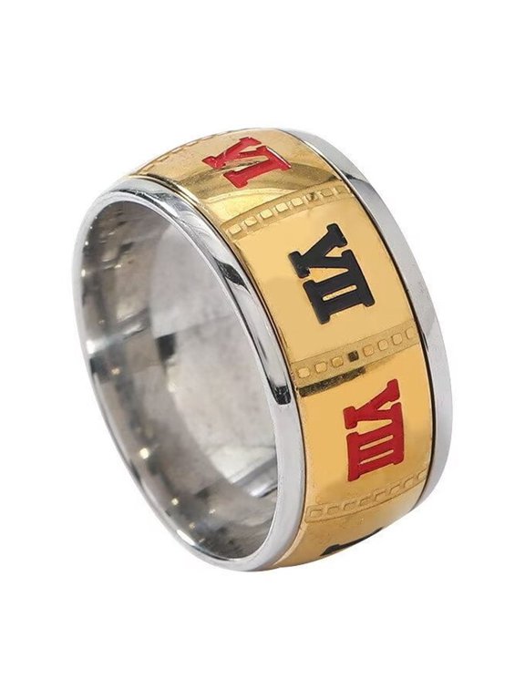 Men Women's Rotatable Roman Numeral Stainless Steel Ring Vintage Personalized Hip Hop Ring Band Finger Jewelry Size 7