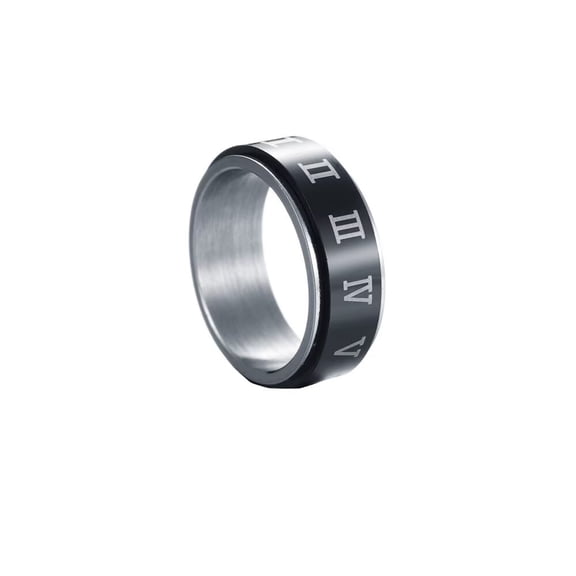 HIJONES Men Women's Rotatable Roman Numeral Stainless Steel Ring Vintage Personalized Number Hip Hop Ring Band Finger Jewelry Size 8