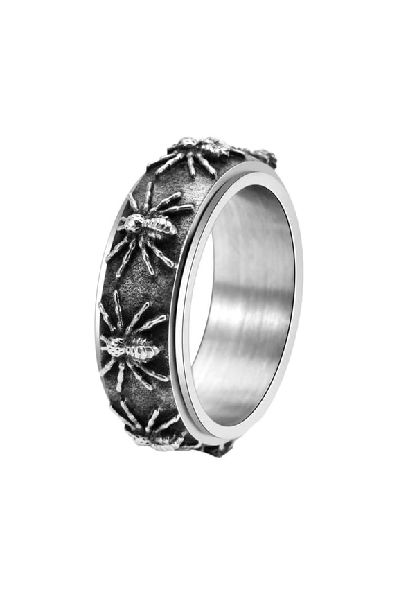 Men Women's Rotatable Spiders Animal Ring Band Stainless Steel Vintage Personalized Halloween Hip Hop Ring Band Finger Jewelry Ancient Silver Size 8