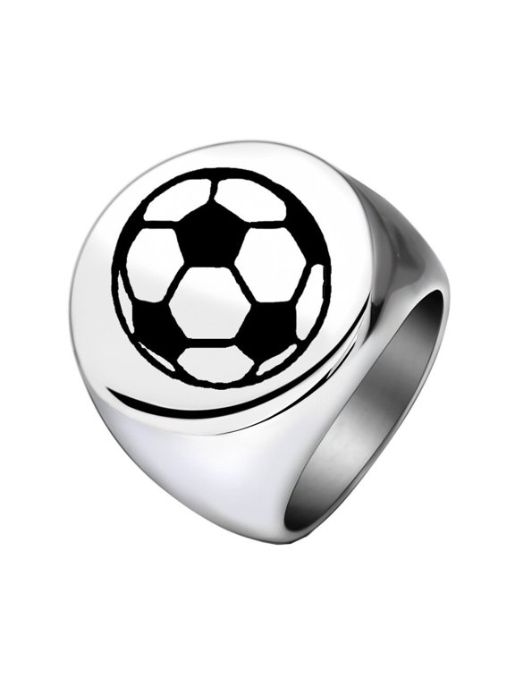 Men Women's Soccer Stainless Steel Ring Minimalist Personalized Vintage Band Jewelry Silver Size 8