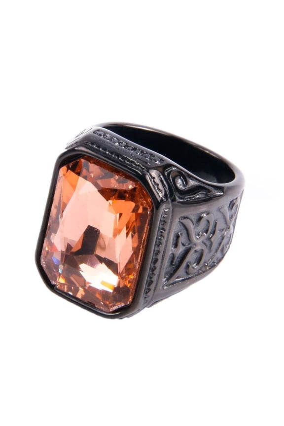 Men Women's Square Gem Ring Stainless Steel Fashion Personality Rings Jewelry Black Plated Champagne Gemstone Size 7