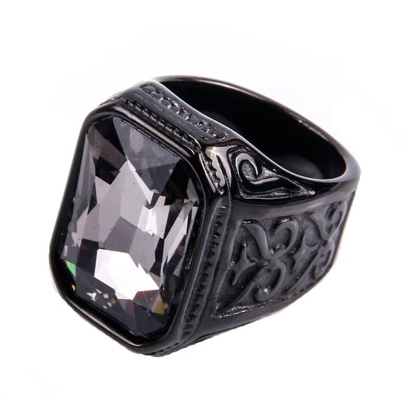 HIJONES Men Women's Square Gem Ring Stainless Steel Jewelry Black Plated Gray Gemstone Size 8