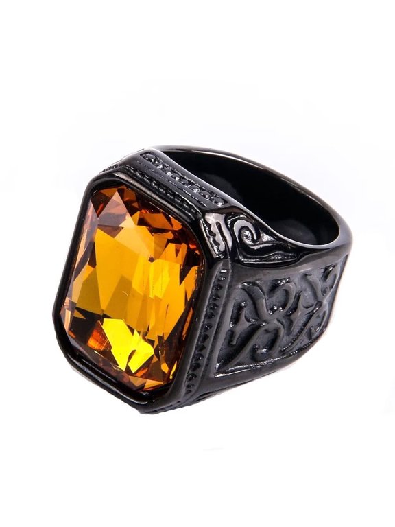 Men Women's Square Gem Ring Stainless Steel Jewelry Size 6