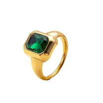 HIJONES Men Women's Square Multicolor Diamond Ring Band Stainless Steel Personalized Gemstone Jewelry Green Size 7