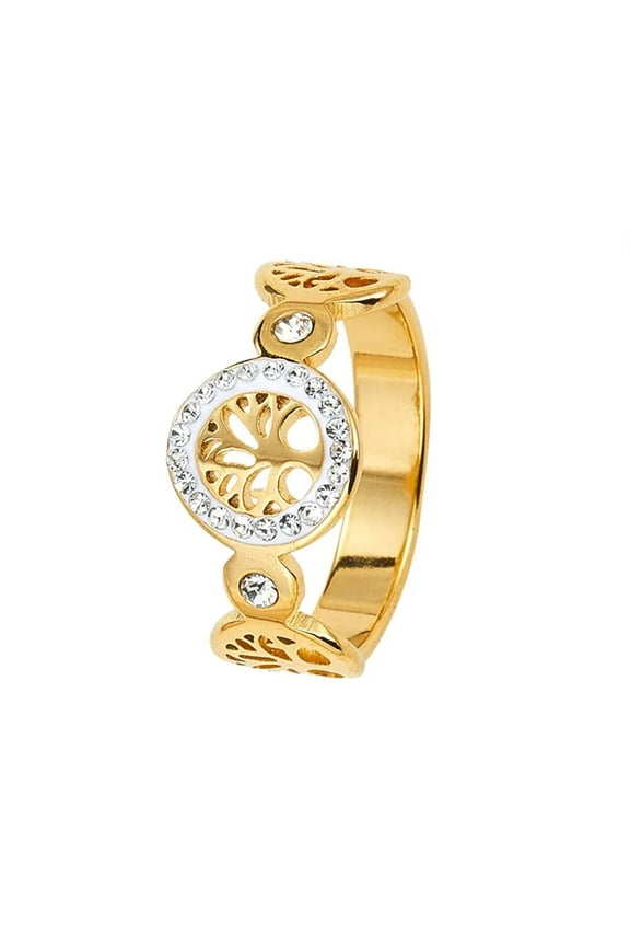 Men Women's Stainless Steel Ancient Tree of Life Hollow Ring Vintage Leaves Statement Ring Personalized Jewelry Gold Size 9